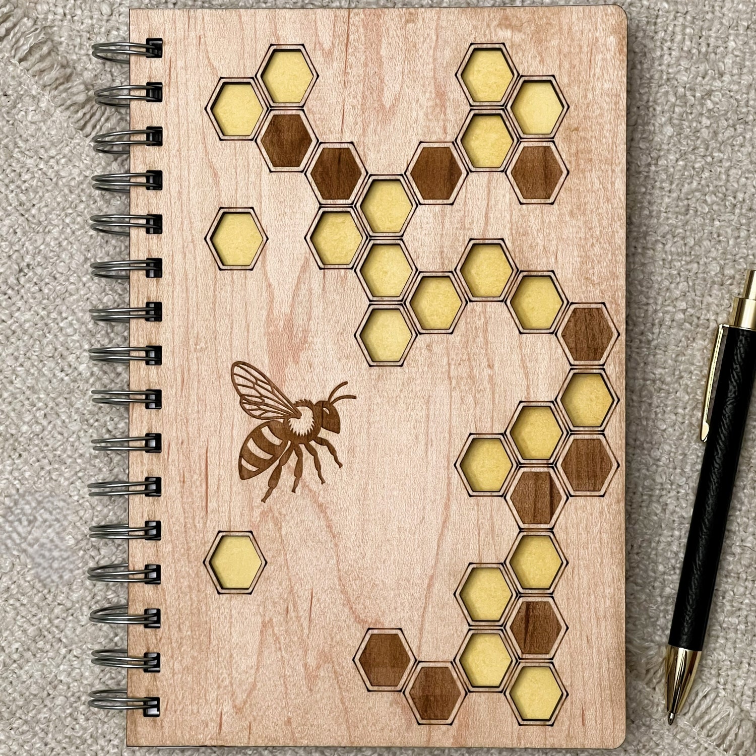 Bee & Honeycomb – Engraved Wooden Journal