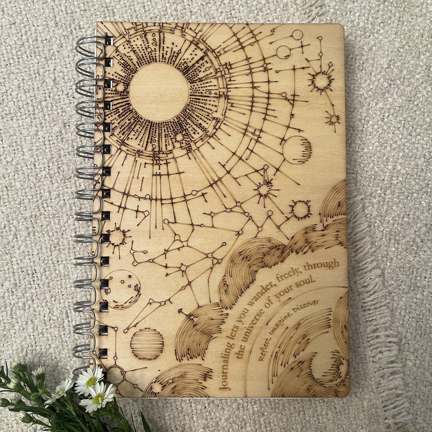 Celestial Cover – Engraved Wooden Journal