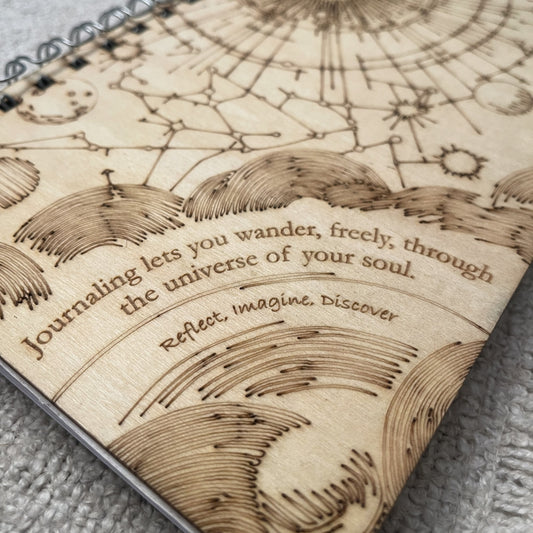 Celestial Cover – Engraved Wooden Journal