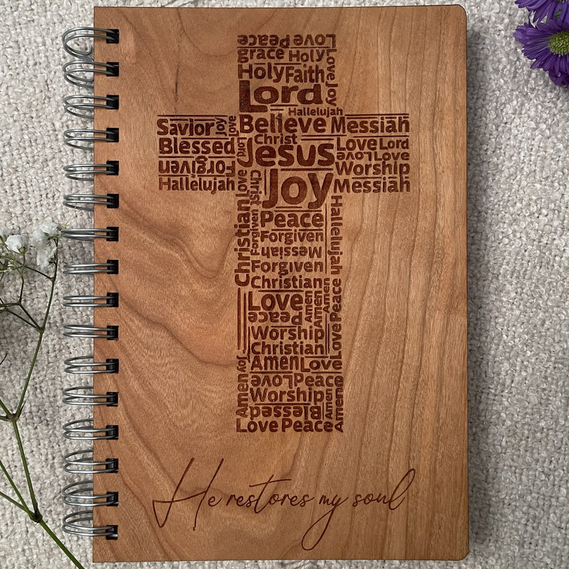 Cherry Wood Journal - He Restores My Soul