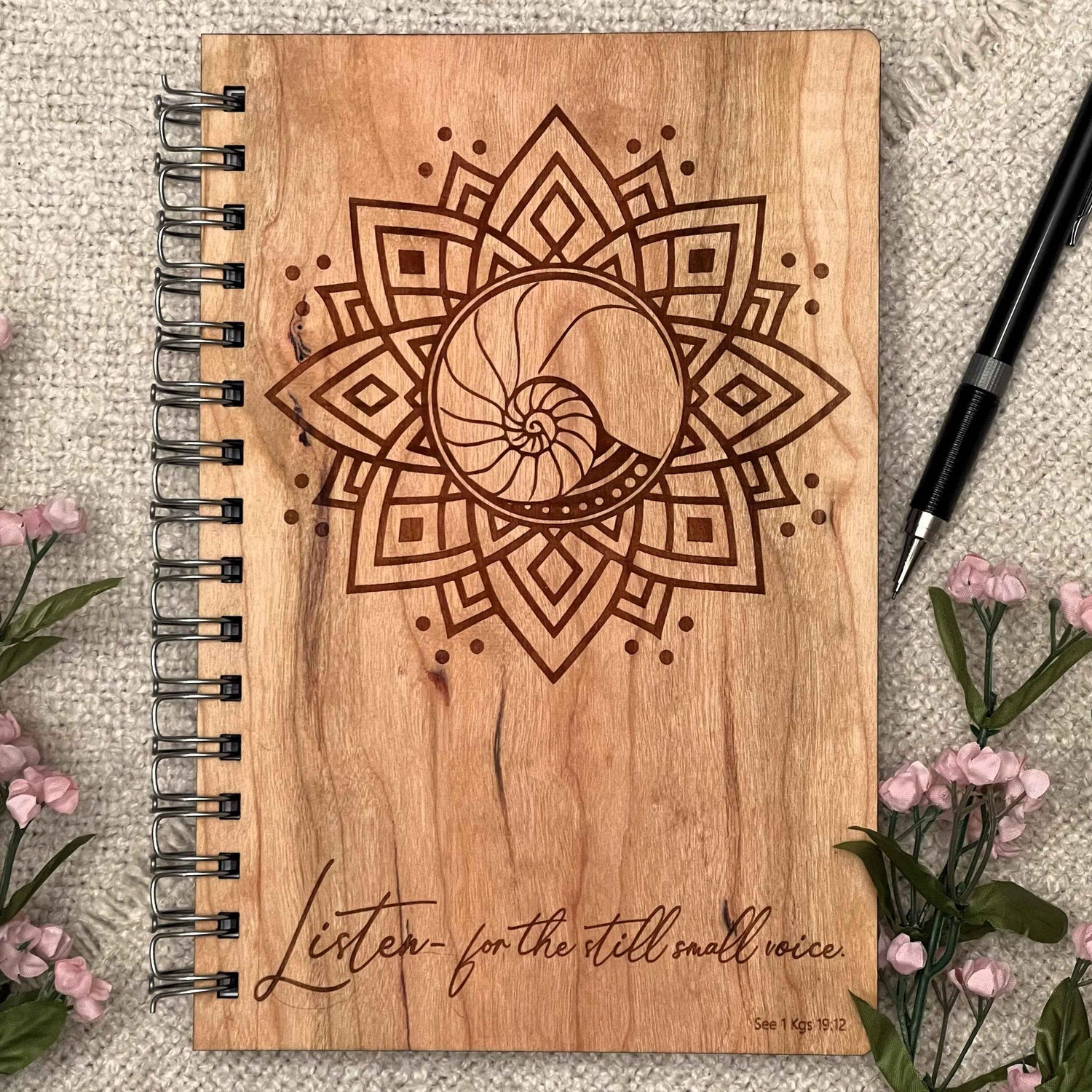 Nautilus Mandala – Engraved Wooden Journal