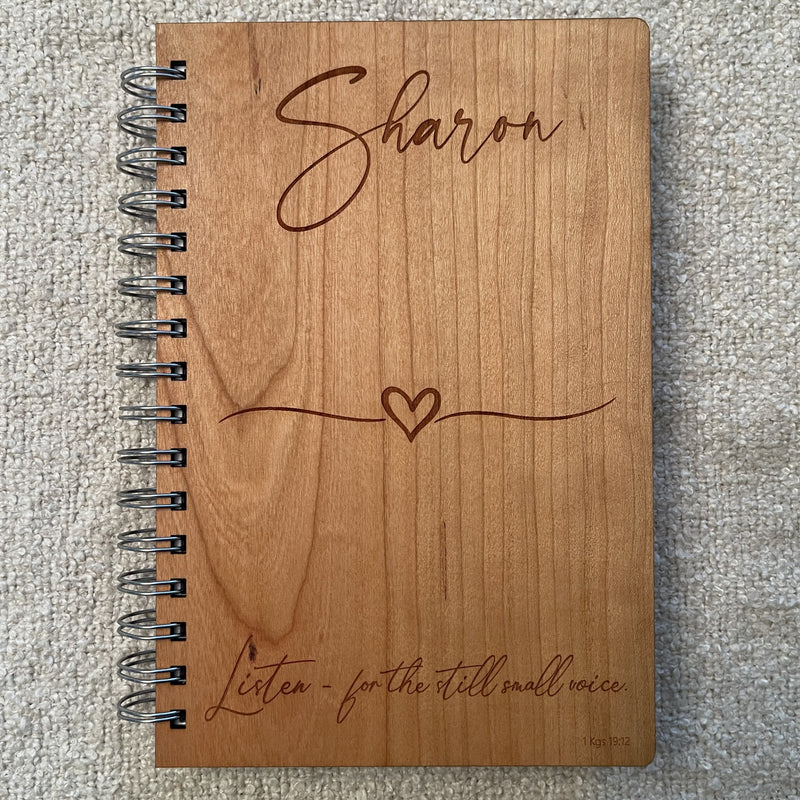 Personalized Wooden Journal - Listen for The Still Small Voice