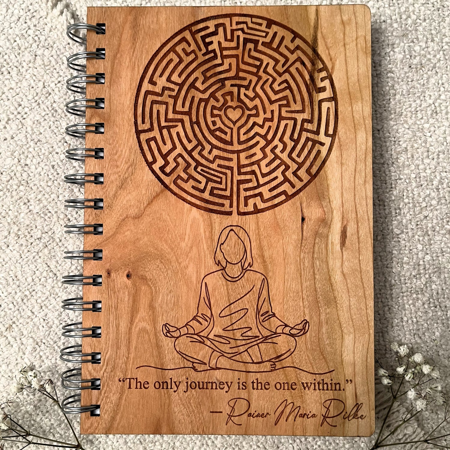 Rilke Quote with Maze – Engraved Wooden Journal