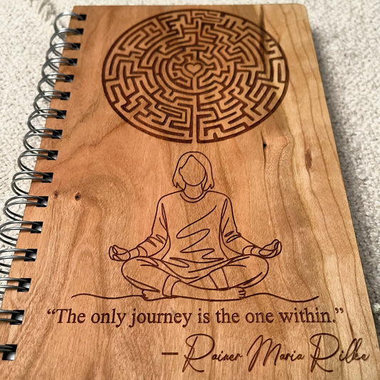 Rilke Quote with Maze – Engraved Wooden Journal